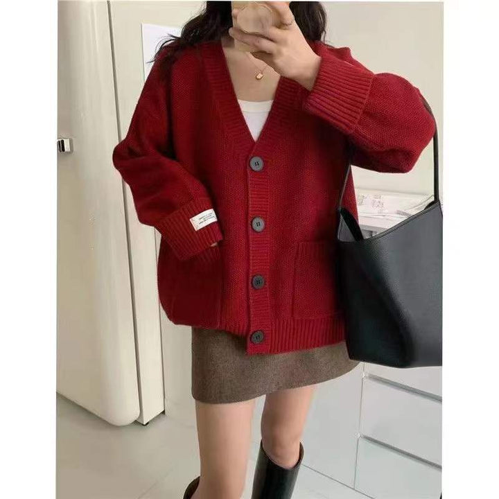 Damen Lässiger Oversized Cardigan mit großen Taschen und knöpfbaren Details Drune