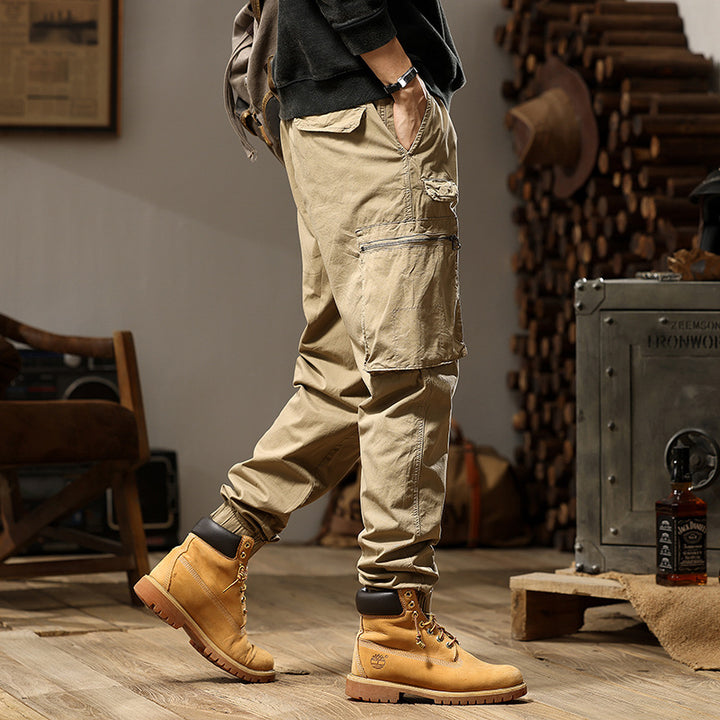 Herren Utility-Cargo-Jogger aus robustem Baumwoll-Twill mit elastischem Komfortbund, Multifach‑Taschen und Reißverschluss-Beintasche Drune