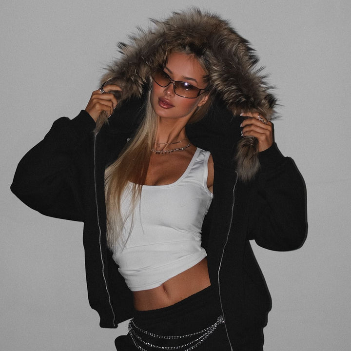 Damen lässige Oversize-Jacke mit durchgehendem Reißverschluss und praktischen Taschen