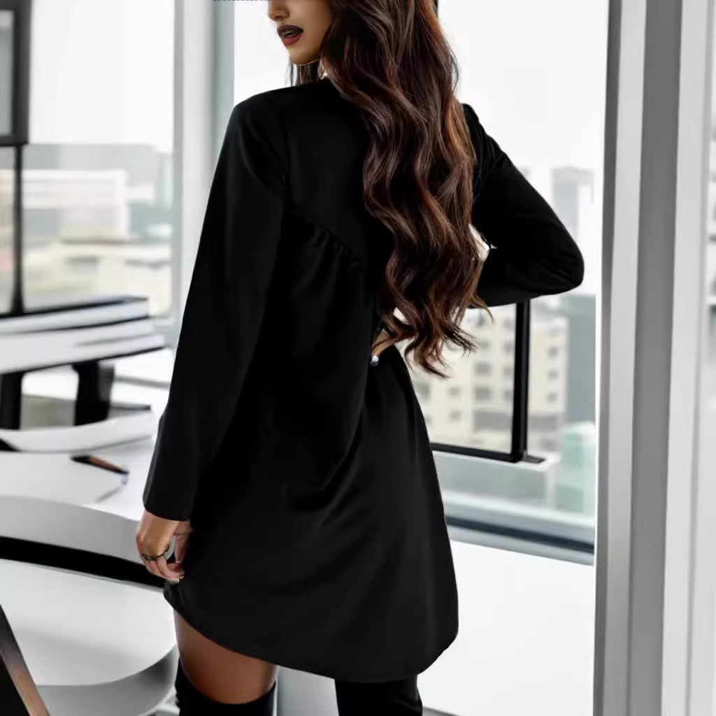 Damen elegantes Minikleid mit asymmetrischem Saum und Rüschendetails Drune