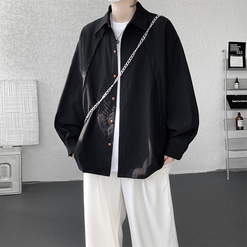 Herren Oversize-Hemdjacke aus leichtem Baumwollmix mit geradem Schnitt & Knopfleiste Drune