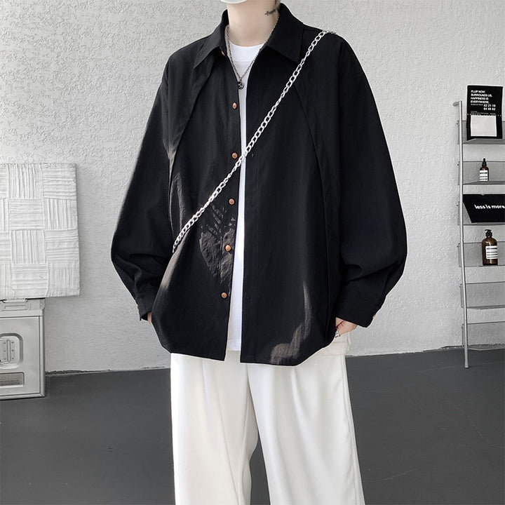 Herren Oversize-Hemdjacke aus leichtem Baumwollmix mit geradem Schnitt & Knopfleiste Drune