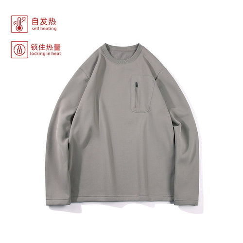 Herren Oversized-Sweatshirt mit Brust-Reißverschlusstasche, Raglanärmeln und softem Innenfutter Drune
