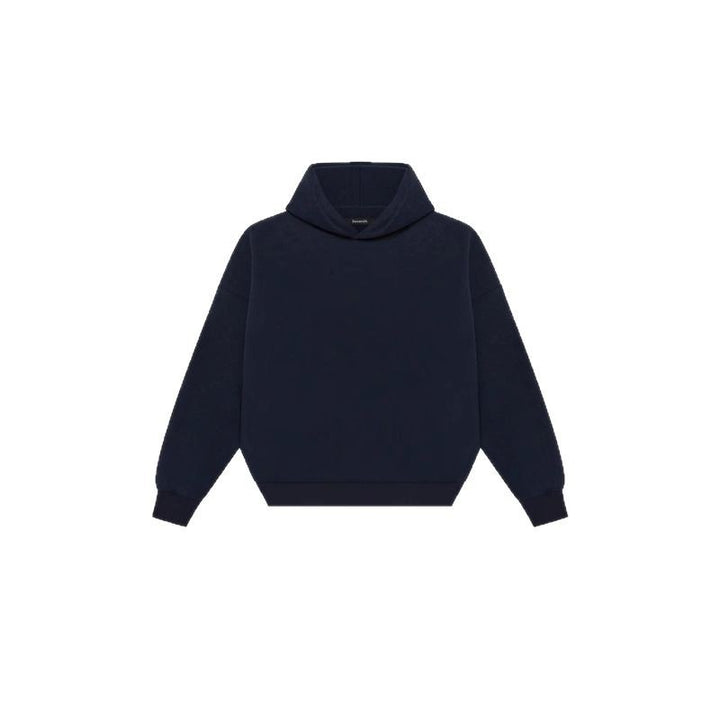 Unisex minimalistischer Kapuzenpullover ohne Kängurutasche mit überschnittener Schulter und geripptem Saum Drune