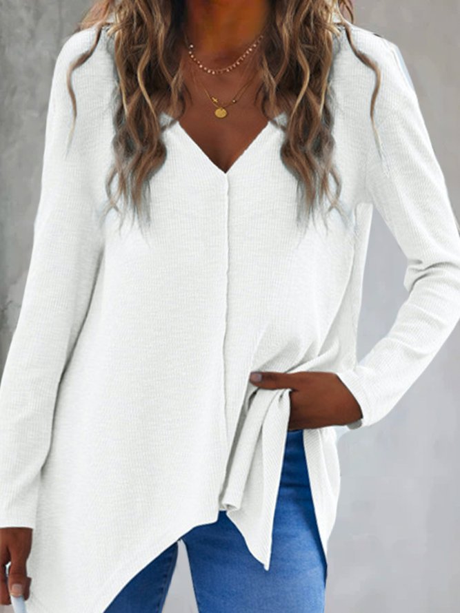 Damen V-Ausschnitt Feinstrick-Tunika mit asymmetrischem Saum und seitlichem Schlitz Drune