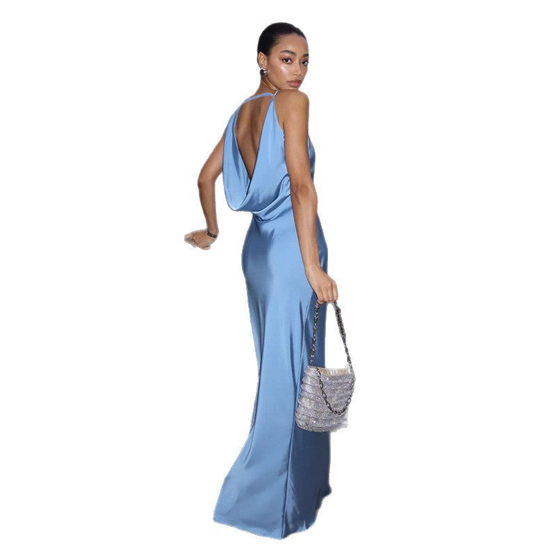 Damen Maxikleid mit schickem Wasserfallausschnitt und fließendem Satin-Stoff Drune
