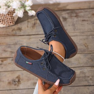 Damen Canvas-Mokassin-Slipper mit Schnürung und gepolsterter Komfortsohle Drune