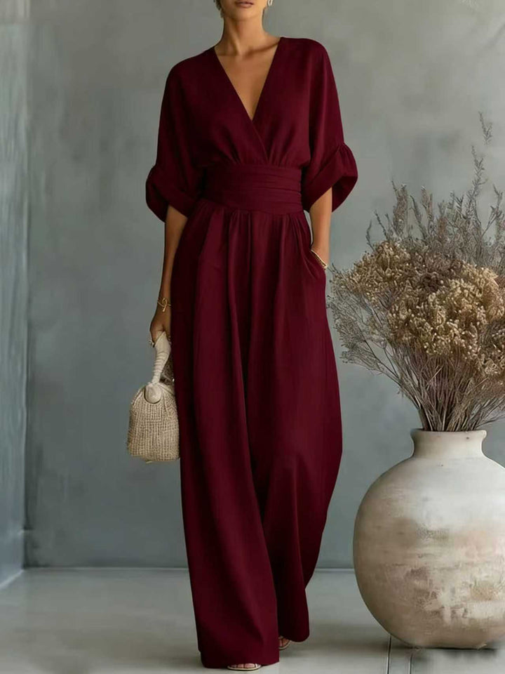 Damen Jumpsuit mit elegantem V-Ausschnitt und weitem Bein Drune
