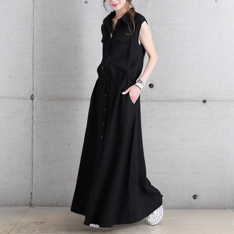 Damen nan langes Hemdkleid mit Tunnelzugtaillierung und aufgesetzten Brusttaschen Drune