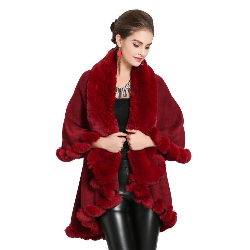 Damen Kapuzenponcho mit luxuriösem Fellkragen und eleganter Umrandung Drune