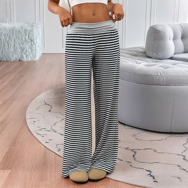 Damen Gestreifte Lounge‑Hose mit weitem Bein und elastischem Bund Drune