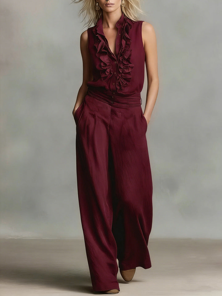 Damen Elegante Bluse mit Rüschendetails und klassischem Kragen Drune