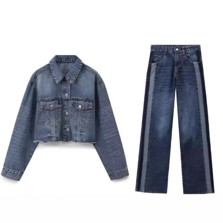 Damen 10+ weite High‑Waist Denim‑Palazzohose mit kontrastierenden Seitenteilen Drune