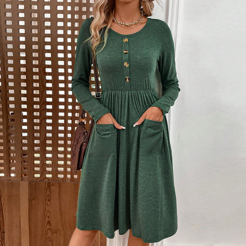 Damen Midi-Kleid mit Knopfleiste und praktischen Taschen Drune