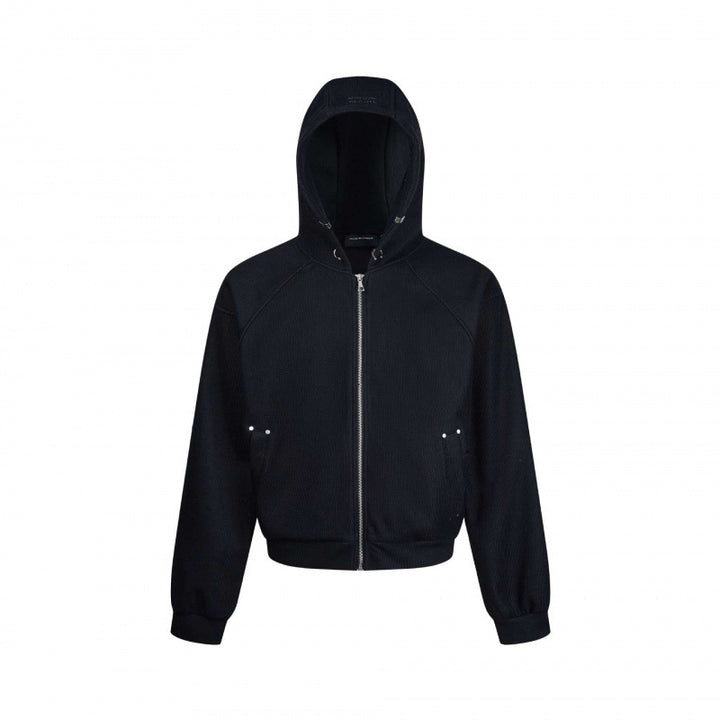 Unisex Kurzer Kapuzen-Zippullover aus French Terry mit Raglanärmeln und verdeckten Eingrifftaschen Drune