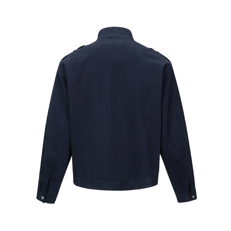 Herren Kurz geschnittene Field‑Jacke aus Baumwoll‑Canvas mit Stehkragen, Schulterklappen und verstellbaren Pattentaschen Drune