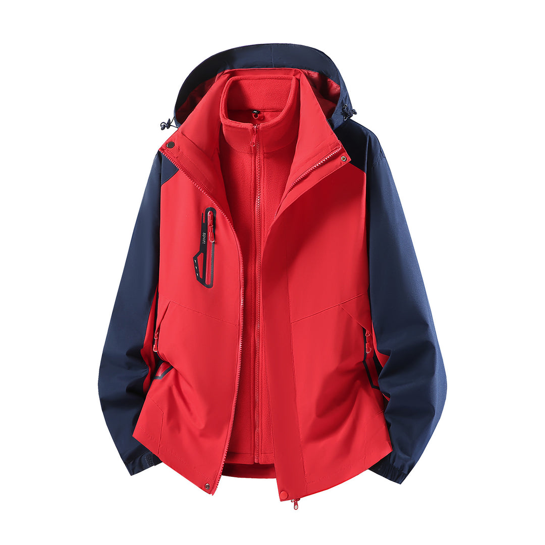 Damen wasserabweisende dreiteilige Outdoorjacke mit herausnehmbarer Fleece-Innenjacke, verstellbarer Kapuze und Reißverschlusstaschen Drune