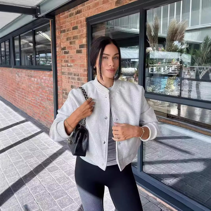 Damen lässige Bomberjacke mit elastischem Saum und praktischen Eingrifftaschen Drune