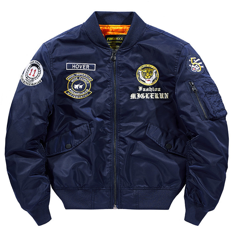 Herren  bestickte pilot-inspirierte flug-bomberjacke mit seitlichem reißverschlusstaschen utility pocket Drune