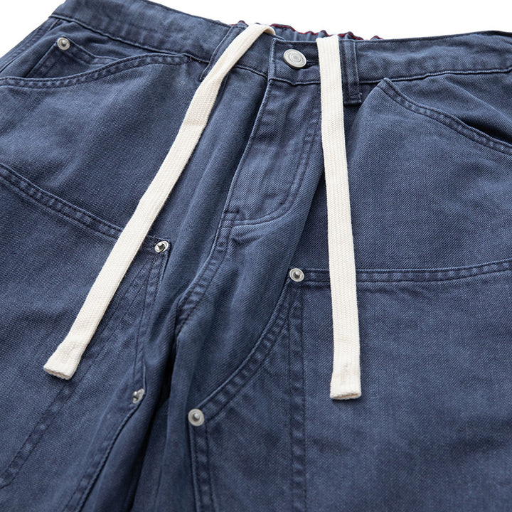 Herren Weite Utility-Denimhose mit Tunnelzugbund und aufgesetzten Taschen Drune
