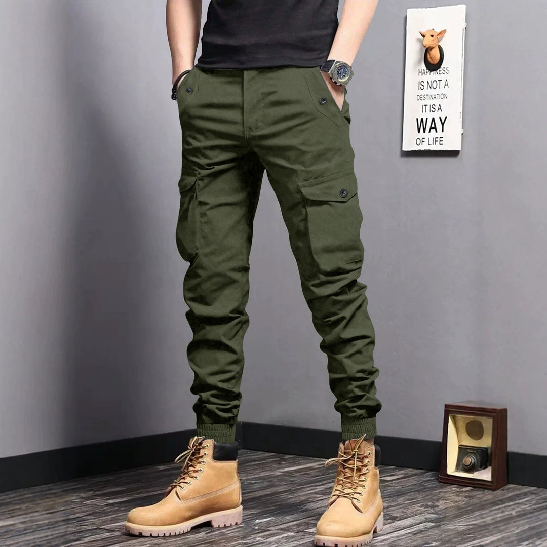 Herren Cargo-Joggerhose mit elastischem Bund, Tunnelzug und Multifunktionstaschen Drune