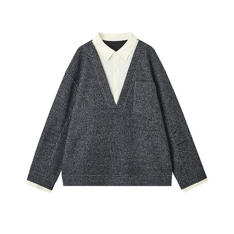 Herren Oversized V-Ausschnitt Pullover mit innovativem Strukturdesign Drune