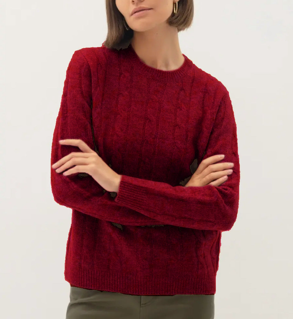 Damen Kabelstruktur‑Pullover im Zopfstrick mit Rundhalsausschnitt und nachhaltig weicher Wollmischung Drune