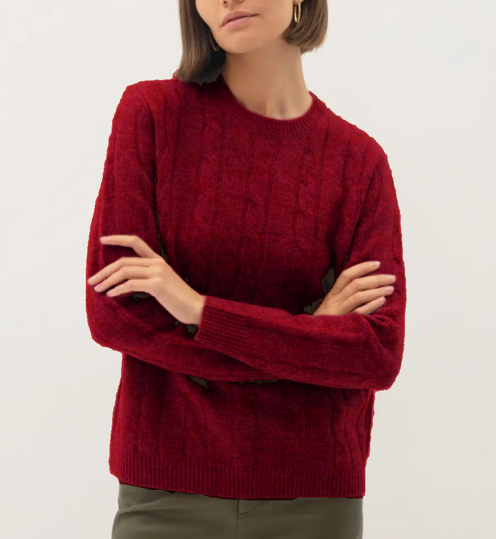 Damen Kabelstruktur‑Pullover im Zopfstrick mit Rundhalsausschnitt und nachhaltig weicher Wollmischung Drune