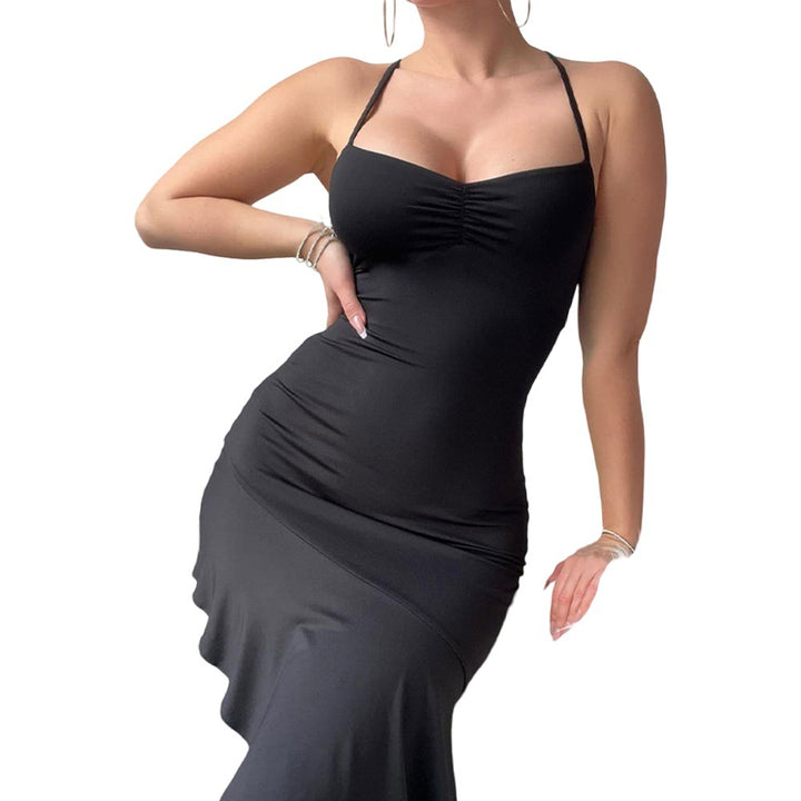 Damen attraktives Langarm-Hautkleid mit trägerlosem Design und fließendem Saum Drune