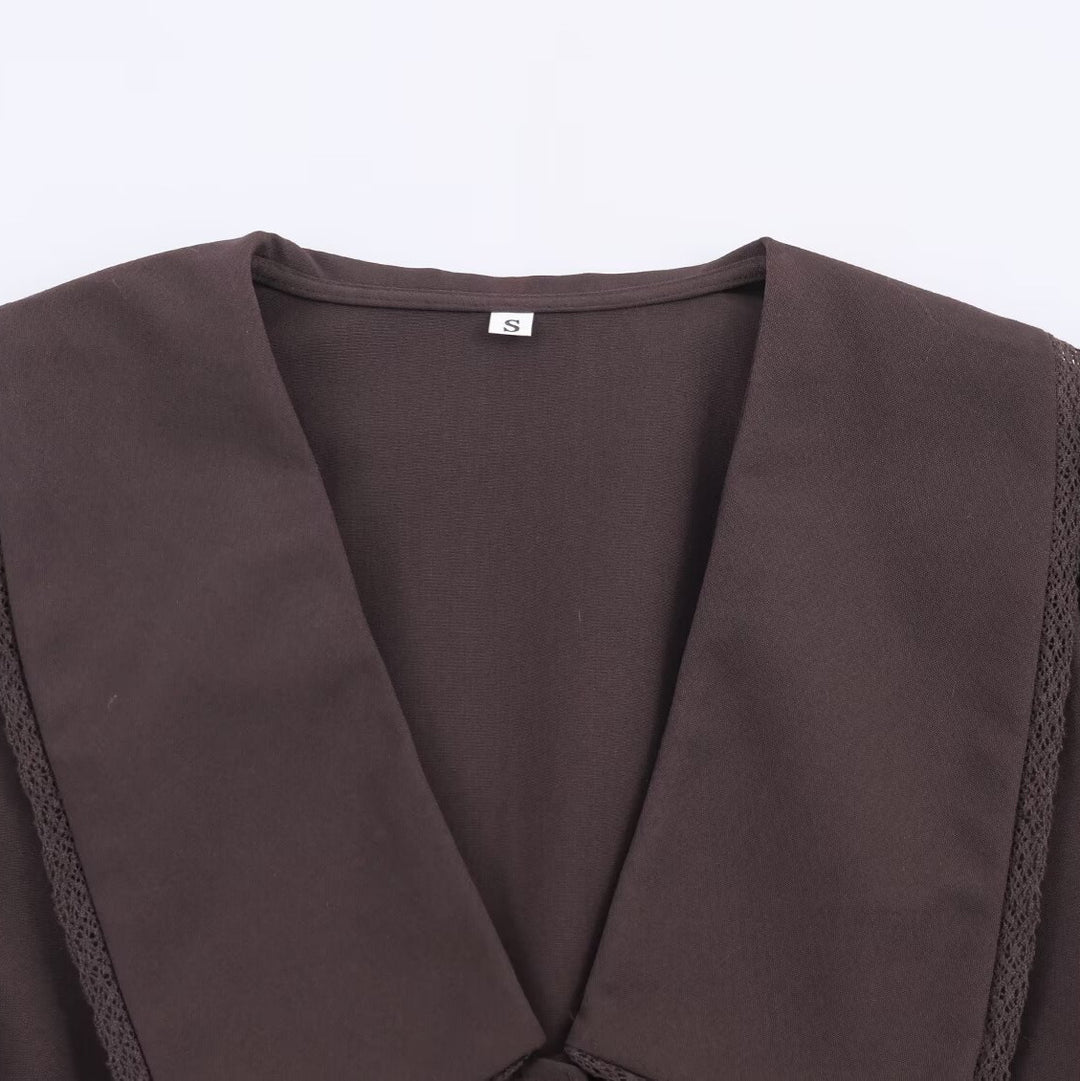 Damen Bluse mit übergroßem Matrosenkragen, Puffärmeln und Kellerfalten Drune