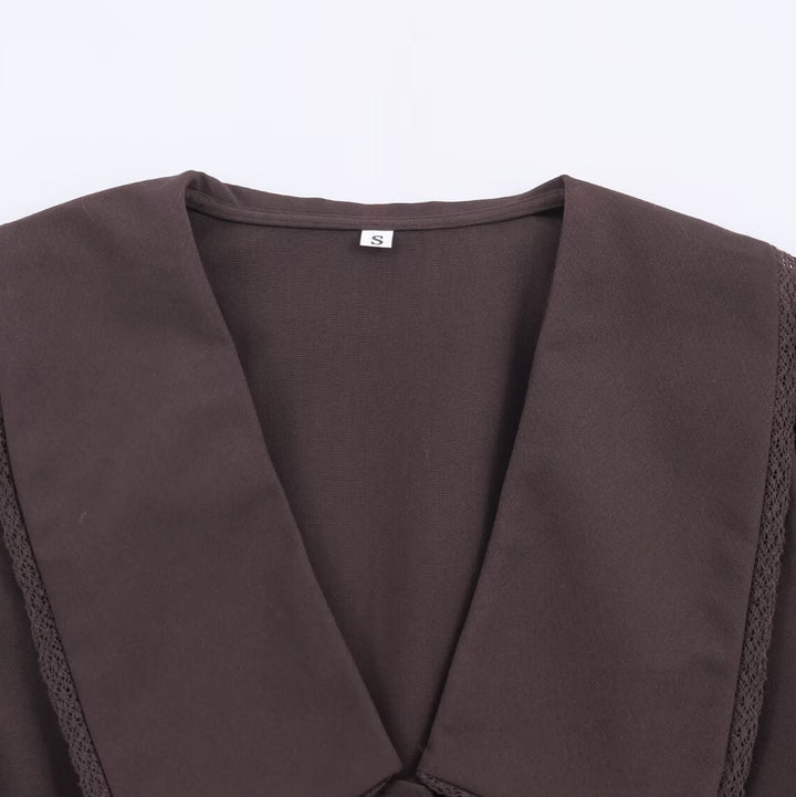 Damen Bluse mit übergroßem Matrosenkragen, Puffärmeln und Kellerfalten Drune