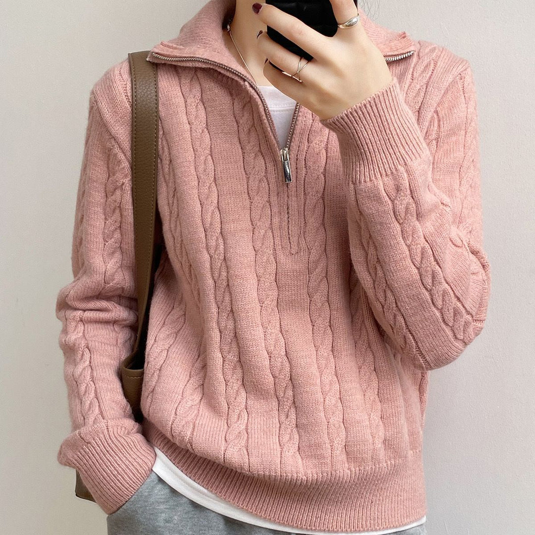 Damen Grobstrickpullover mit hochabschließendem Kragen und Zopfmuster Drune