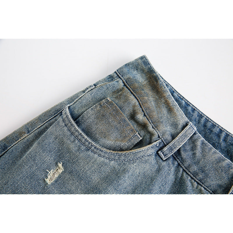 Damen Weite Baggy-Jeans mit hohem Bund, Used-Waschung und Rissdetails Drune