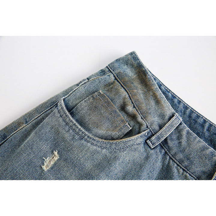 Damen Weite Baggy-Jeans mit hohem Bund, Used-Waschung und Rissdetails Drune