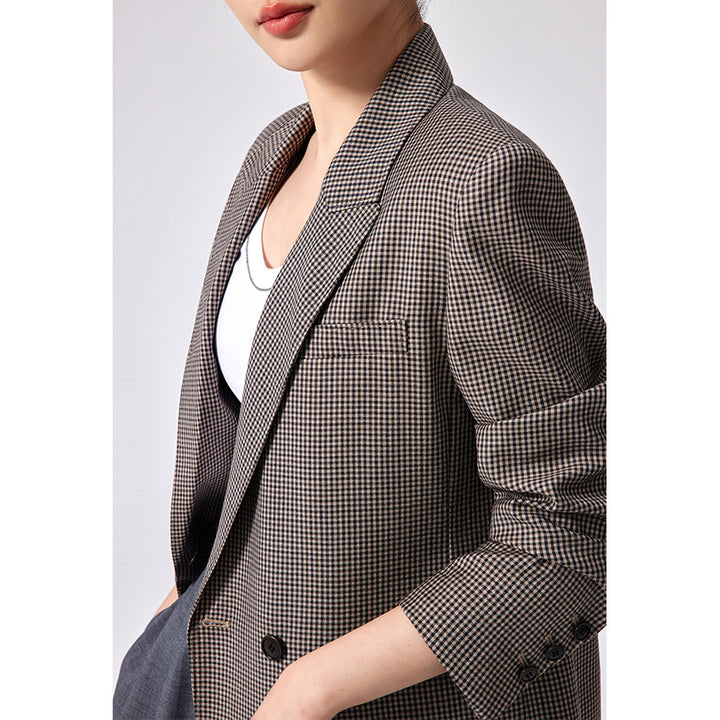 Damen Oversized Hahnentritt-Blazer mit Reverskragen und legerer Silhouette Drune