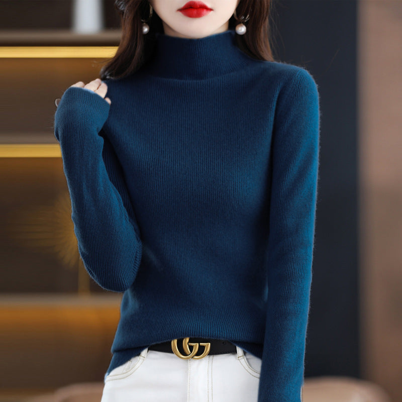 Damen Schmal geschnittener Mockneck-Pullover aus kaschmirähnlichem Feinstrick Drune