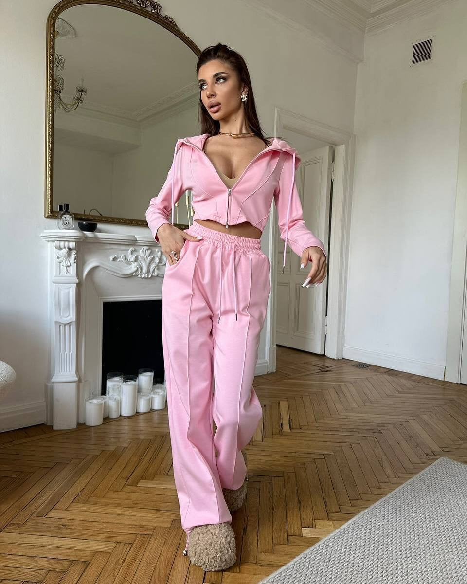Damen stylisches Kapuzenset mit elegantem Reißverschluss Drune