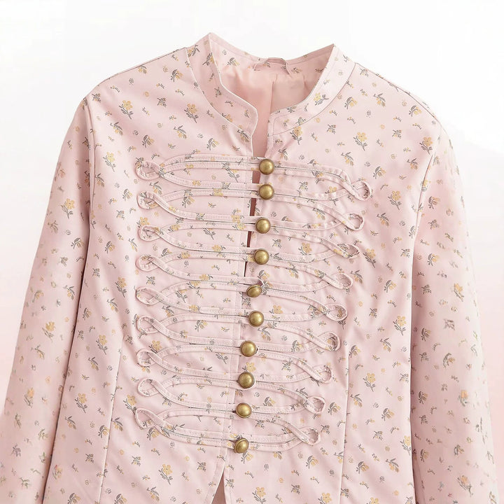 Damen Kurzjacke im Military-Stil mit Zierkordeln und Stehkragen Drune
