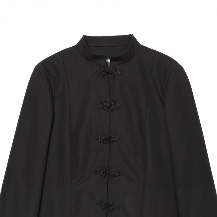 Damen Kurze taillierte Jacke mit Mandarin-Kragen und dekorativen Knotenverschlüssen Drune