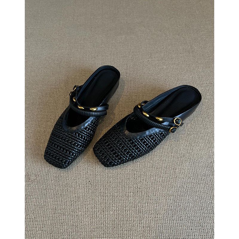 Damen Geflochtene Mule-Slipper mit quadratischer Zehenpartie und doppelt verstellbarem Riemen Drune