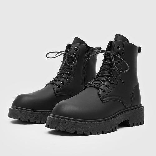 Damen Plateau-Combat-Stiefel mit robuster Profilsohle und Zuglasche Drune