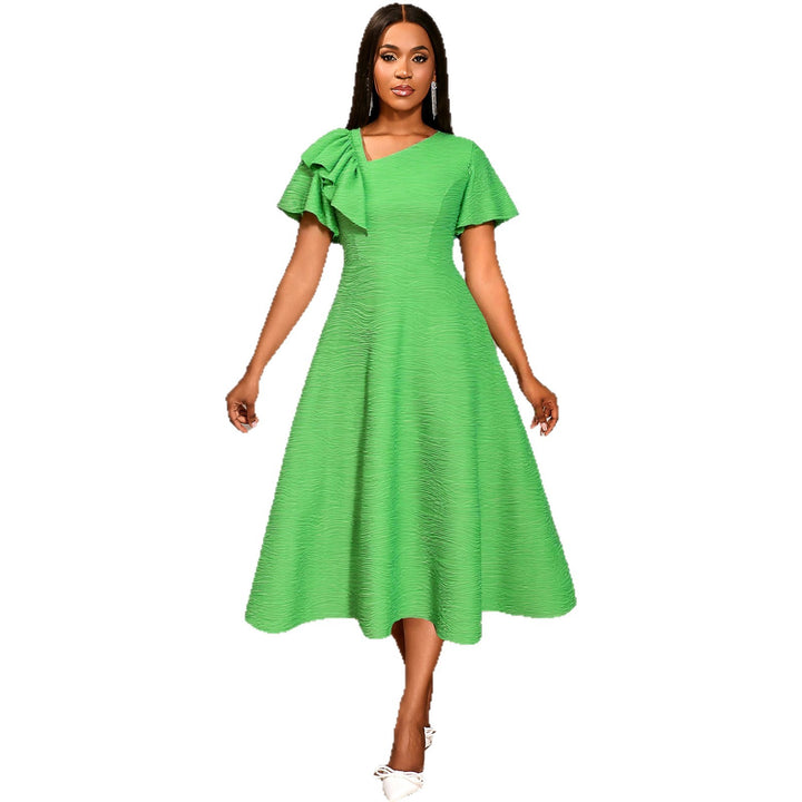 Damen Midikleid mit asymmetrischem Schal und voluminösen Ärmeln Drune