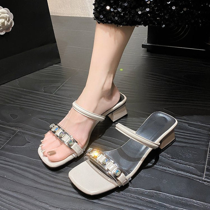 Damen elegante Mules mit gekreuzten Riemen und Blockabsatz Drune