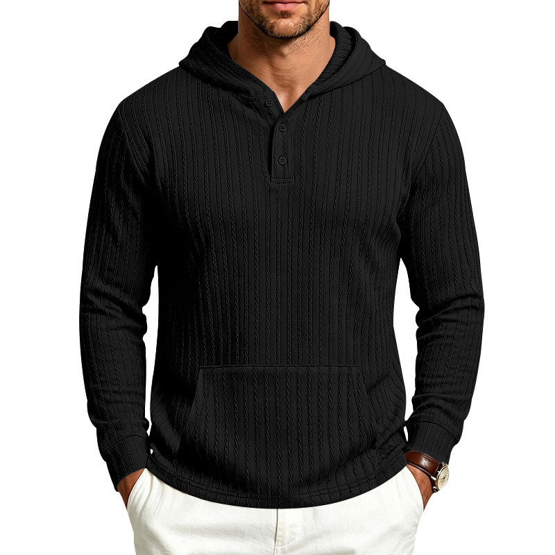 Herren Strukturiertes Kapuzen-Henley-Pullover mit Kängurutasche und Zopfstruktur Drune