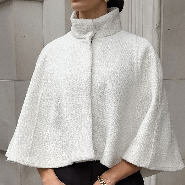 Damen Oversized Wollcape mit hohem Kragen und Knopfdetail Drune