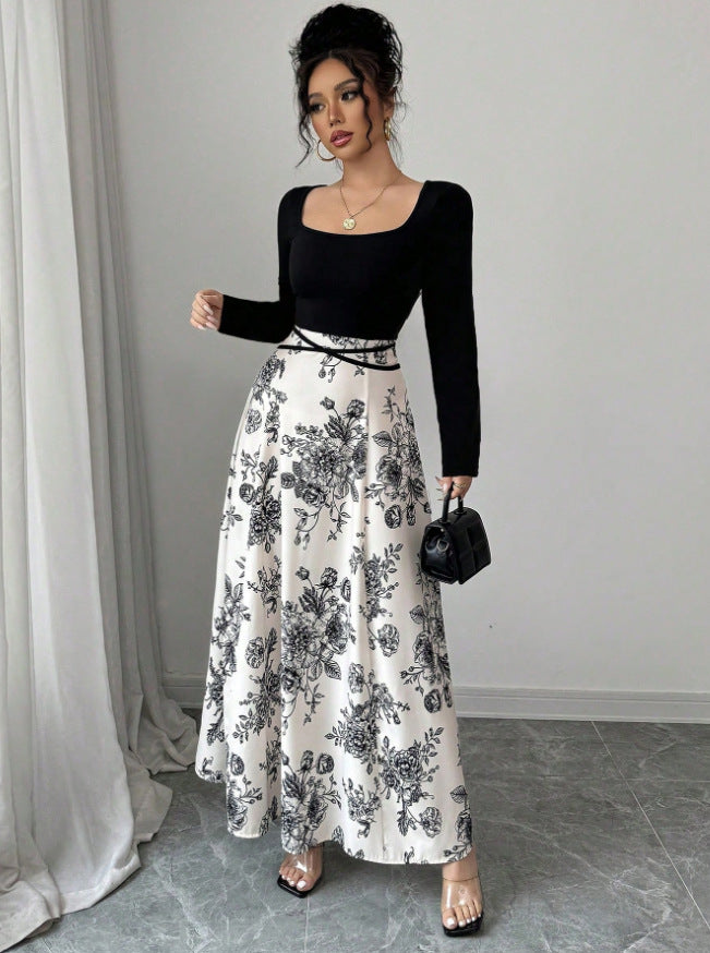 Damen Elegantes Maxikleid mit floralem Print und tailliertem Schnitt Drune