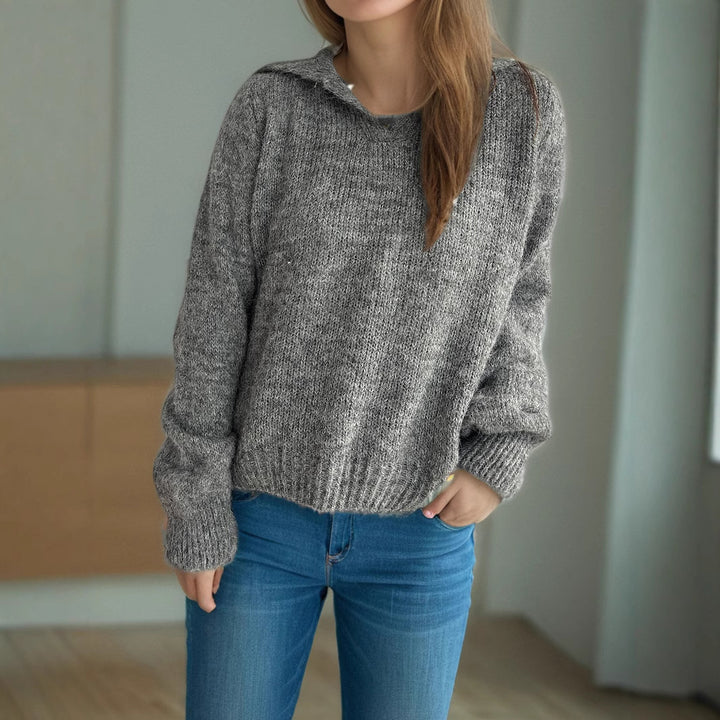Damen lässiger Strickpullover mit V-Ausschnitt und voluminösen Ärmeln Drune