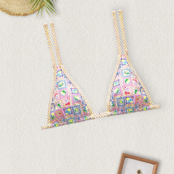 Damen Triangel-Bikini mit buntem Patchwork-Muster Drune