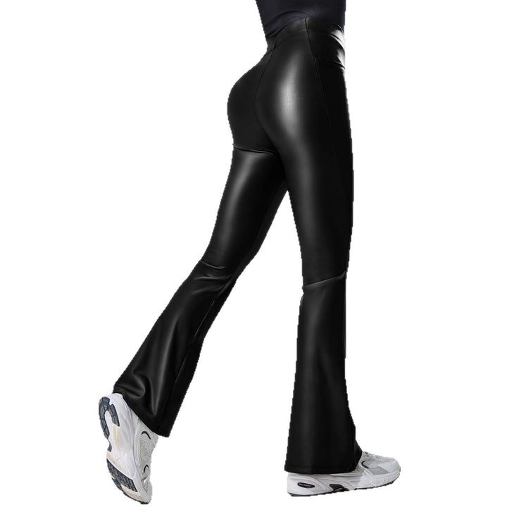 Damen Hochtaillierte Kunstleder-Flared-Leggings mit V-Seitentasche und figurformender Passform Drune