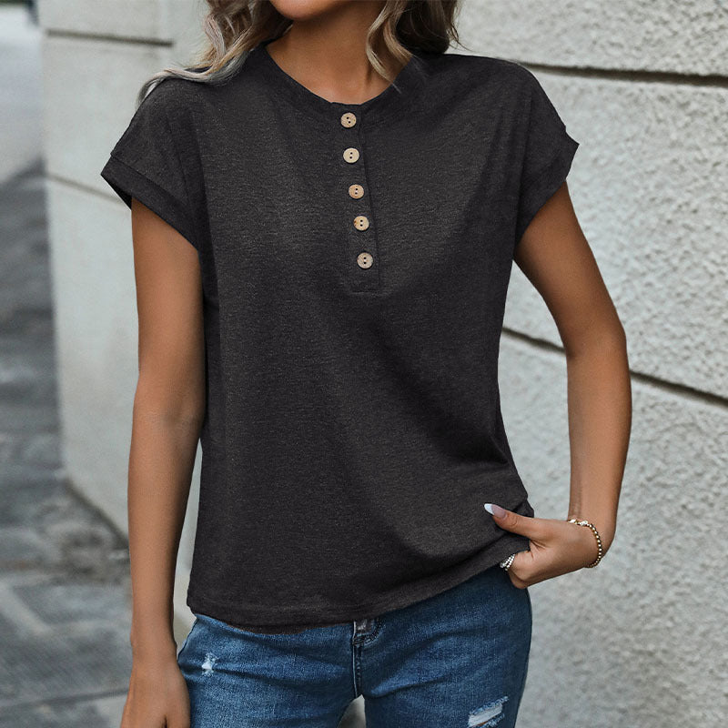 Damen T-Shirt mit Knopfleiste und lässigem Schnitt Drune